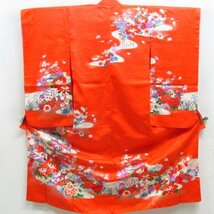 ★着物10★ 1円 絹 子供着物 女の子用 ジュニア用 金彩 帯・襦袢セット 袷 身丈137cm 裄55.5cm [同梱可] ☆☆_画像2