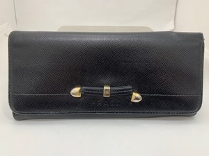 ☆1円スタート☆ プラダ PRADA お財布　リボン　レザー　ブラック系　◆21523