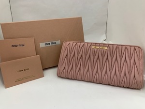 ☆1000円スタート 【ほぼ未使用】 miumiu ミュウミュウ マテラッセ 5ML010 レザー ラウンドファスナー 長財布 小銭入れ ORCHIDEA ◆21744