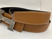 ☆1円スタート☆ HERMES エルメス ベルト コンスタンス Hバックル □D刻印 85　リバーシブル レザーベルト ブラック シルバー金具 ◆21903_画像3