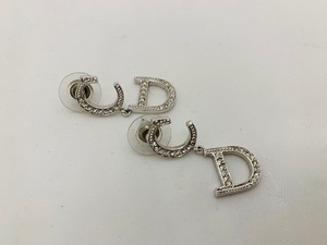 ☆1円スタート☆ クリスチャンディオールラインストーンロゴピアス　Christian Dior ストーン イニシャル ゴールド Dロゴ　◆22305