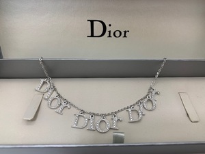☆1円スタート☆　Christian Dior クリスチャン ディオール ネックレス シルバー 3連ロゴ ラインストーン　◆22309