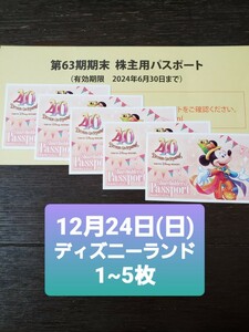 12月24日(日)　ディズニーランド 　ディズニーチケット　パスポート　オリエタルランド　株主優待　1枚2枚3枚4枚5枚　東京より迅速発送