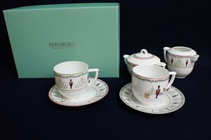 ★120413 BERNARDAUD LIMOGES ベルナルド リモージュ カップ＆ソーサー 2客 シュガーポット ミルク入れ 色絵 クリスマス 洋食器 箱付き★