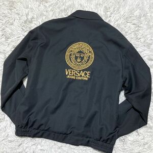 ヴェルサーチ【希少！！デカロゴ】VERSACE ブルゾン ジャケット メデューサ ゴールドロゴ刺繍 Lサイズ ブラック 黒 バックロゴ