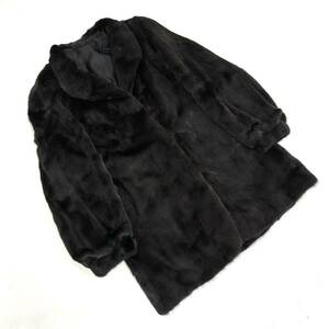 【貂商】h1493 BLACKGLAMA ブラックミンク ハーフコート セミロング ミンクコート 貂皮 mink身丈 約80cm
