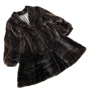 【貂商】h1509 BLACKGLAMA ブラックミンク ハーフコート デザインコート セミロング ミンクコート 貂皮 mink身丈 約90cm