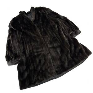 【貂商】h1603 BLACKGLAMA ブラックミンク ハーフコート セミロング ミンクコート 貂皮 mink身丈 約85cm