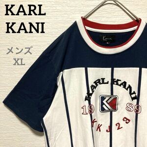 KARL KANI　カールカナイ　Tシャツ　センター　刺繍ロゴ　ストライプ　XL