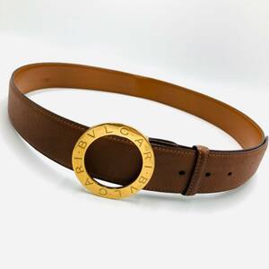 【美品】ブルガリ BVLGARI ベルト ビーゼロワン バックル ロゴマニア サークル リング メンズ レザー キャメル ゴールド