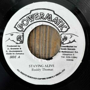 ★レア！1992！Disco Reggae！BEE GEESの大ヒット・カヴァー！【Ruddy Thomas - Staying Alive (Stayin' Alive)】7inch Power Matic JA