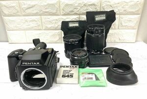 PENTAX ペンタックス 645 中判フィルムカメラ+smc PENTAX-A 645 MACRO 1:4 120mm他レンズ計３本＋備品 動作未確認 fah 12A503