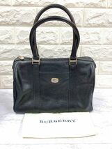 BURBERRY バーバリー レザー ボストンバッグ ハンドバッグ ブラックカラー 保存袋付き fah 12A498/10_画像1