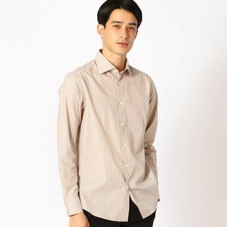 新品 定価6400円 COMME CA ISM コムサイズム メンズ エジプト綿 ドレスシャツ ワイシャツ ホリゾンタル ストライプ LL(XL)サイズ ベージュ