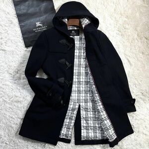 美品 極上カシミヤ Lサイズ バーバリーブラックレーベル BURBERRY BLACK LABEL チェック ダッフルコート フード キルティング ウール 羊毛