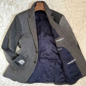 未使用級 超希少 XL TOMMY HILFIGER トミーヒルフィガー メンズ テーラードジャケット ヘリンボーン エルボーパッチ チェック柄 切り替え