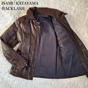 美品 ISAMU KATAYAMA BACKLASH イサムカタヤマ バックラッシュ ステアハイド 本革 レザー ダウンジャケット 牛革 茶 ダブルジップ シワ加工