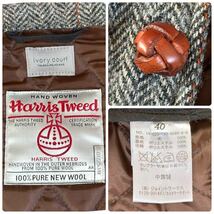 美品 ハリスツイード Harris Tweed メンズ キルティングジャケット 40 L相当 ヘリンボーン コーデュロイ くるみボタン 羊毛 灰 グレー 上着_画像10