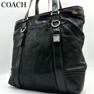 美品 コーチ COACH ブリーカー ウォッシュドレザー トートバッグ 肩掛け A4 メンズ ビジネス 仕事 本革 レザー 黒 ブラック ビジネスバッグ