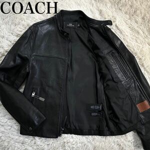 極美品 超高級 トロトロ コーチ COACH メンズ ライダースジャケット シングル L相当 羊革 ラムレザー 黒 ブラック ジップ レザージャケット