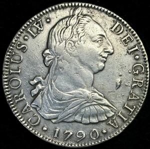 【スペイン領メキシコ大型銀貨】(1790年銘 26.6g 直径38.5mm)