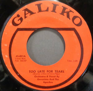 【SOUL 45】GEROMIMO & THE APACHES - TOO LATE FOR TEARS / OH YES BABY I LOVE YOU SO (s231208001)