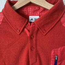 【USED】adidas GOLF アディダス　ゴルフ　長袖ポロシャツ ボタンダウン　メンズLサイズ　赤　ゴルフウェア　テーラーメイド あったか素材_画像2