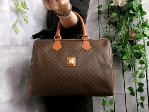 超美品●CELINE セリーヌ●トリオンフ●マカダム柄●PVC カーフ レザー 本革●ボストン バッグ●ダークブラウン●G金具●B5 収納●Js42146