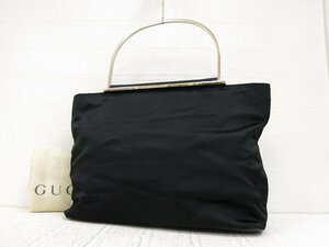 ◆美品◆GUCCI グッチ◆サテン カーフ レザー 本革◆ハンド バッグ◆ブラック ゴールド金具◆イタリア製◆メタルハンドル◆腕掛け◆A3180