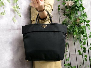 ●超美品●PRADA プラダ●三角ロゴプレート●ポコノ ナイロン サフィアーノ レザー 本革●ハンド トート バッグ●ダークネイビー●Js42112