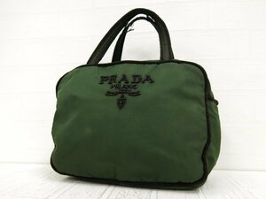 ◆PRADA プラダ◆ビーズロゴ◆ナイロン◆ミニ ハンド バッグ◆グリーン ブラック シルバー金具◆イタリア製◆ヴィンテージ◆A3227