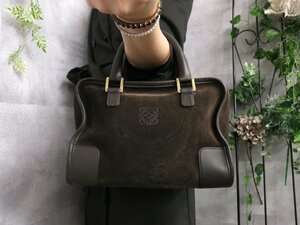 ●超美品●LOEWE ロエベ●アナグラム ロゴ型押し●アマソナ28●スエード カーフ レザー●ハンド バッグ●こげ茶●G金具●腕掛け●Js42070