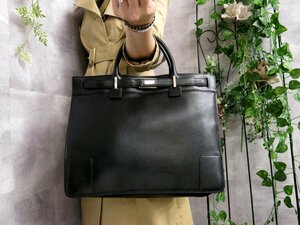 ●超美品●GUCCI グッチ●メンズ●ロゴ型押し●カーフ レザー 本革●ビジネス ハンド バッグ●黒●G金具●A4 書類 収納 かばん●Js42081