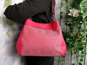 超美品●新品同様●コーチ●エクスプローデッド レップス レクシー●キャンバス カーフ レザー●トート バッグ●ピンク●B5 収納●Js42149