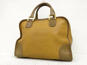 ◆LOEWE ロエベ◆アナグラム◆ロゴ型押し◆カーフ レザー 本革◆ハンド バッグ ミニボストン◆キャメル ブラウン G金具◆腕掛け◆A3272