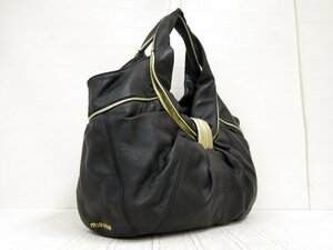 ◆美品◆miu miu ミュウミュウ◆バイカラー ロゴ金具◆ラム レザー 本革◆トート バッグ◆ブラック ゴールド ゴールド金具◆肩掛け◆A3269