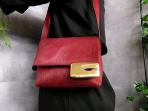 ●超美品●GUCCI グッチ●本 ハラコ 革●ショルダー バッグ●ボルドー●ゴールド金具●イタリア製●肩掛け●かばん●ヴィンテージ●Js42663