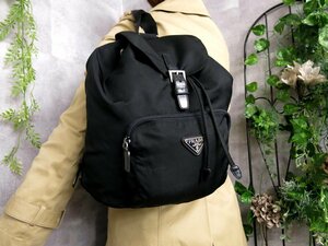 ●超美品●PRADA プラダ●三角ロゴプレート●ポコノ ナイロン カーフ レザー 本革●リュックサック●黒●シルバー金具●B5 書類●Js42626