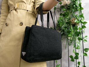 ●超美品●PRADA プラダ●三角プレートロゴ●ニット カーフ レザー 本革●トート バッグ●黒●イタリア製●肩掛け●かばん●Js42256