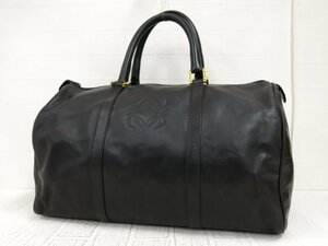 ◆美品◆LOEWE ロエベ◆メンズ◆アナグラム◆ロゴ型押し◆カーフ レザー 本革◆ボストン バッグ◆ブラック G金具◆ヴィンテージ◆A3303