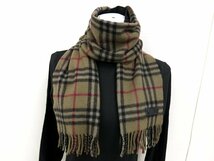 ◆超美品◆BURBERRY バーバリー◆ノバチェック◆カシミヤ 100％◆マフラー ストール◆カーキ ブラック レッド◆フリンジ◆A3356_画像1