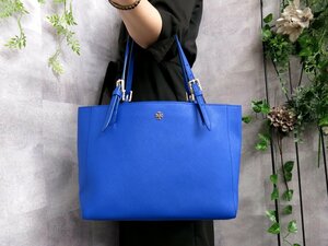 ●超美品●新品同様●TORY BURCH トリーバーチ●ヨーク●サフィアーノ レザー 本革●トート バッグ●ブルー●G金具●肩掛け●B5●Js42625