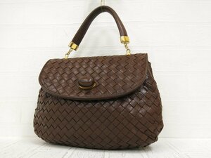 ◆美品◆BOTTEGA VENETA ボッテガ ヴェネタ◆イントレチャート◆ラム レザー 本革◆ミニ ハンド バッグ◆茶色 G金具◆ヴィンテージ◆A3391