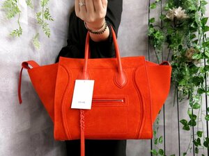 ●超美品●CELINE セリーヌ●ラゲージ ファントム●スエード レザー 本革●トート バッグ●オレンジ●G金具●腕掛け●B5 書類●Js42819