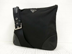 ◆美品◆PRADA プラダ◆メンズ◆ナイロン カーフ レザー 本革◆ショルダー バッグ◆ブラック シルバー金具◆イタリア製◆斜め掛け◆A3472