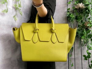 ●超美品●Celine●タイバッグ●カーフ レザー 本革●ハンド バッグ●シトラス●ゴールド金具●腕掛け●B5 収納●書類 かばん●Js42757