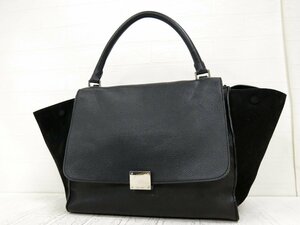 ◆美品◆CELINE セリーヌ◆トラペーズ◆カーフ レザー 本革 スエード◆ハンド トート バッグ◆ブラック シルバー金具◆腕掛け◆A3529