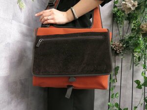 ●美品●ミュウミュウ●アーカイブ●ロゴ型押し●ナイロンキャンバス スエード レザー●ショルダー バッグ●茶 オレンジ●A4 収納●Js42484