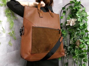 ●超美品●COACH コーチ●メンズ●マンハッタン フォルドオーバー●72333●スエード カーフ レザー 本革●2way トート バッグ●茶●Js42914