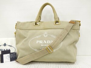 ◆美品◆PRADA プラダ◆カナパ◆デニム◆2way トート ショルダー バッグ◆ベージュ ゴールド金具◆イタリア製◆斜め掛け◆A3533